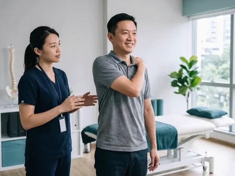 Healing Therapist assessing a patient’s shoulder movement